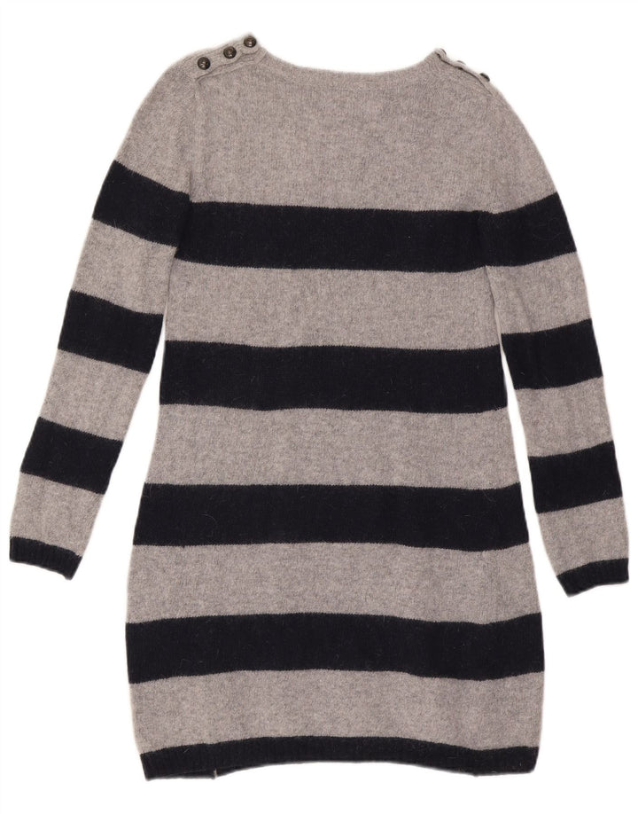Zara Damen Pulloverkleid UK 12 Mittelgrau gestreifte Wolle