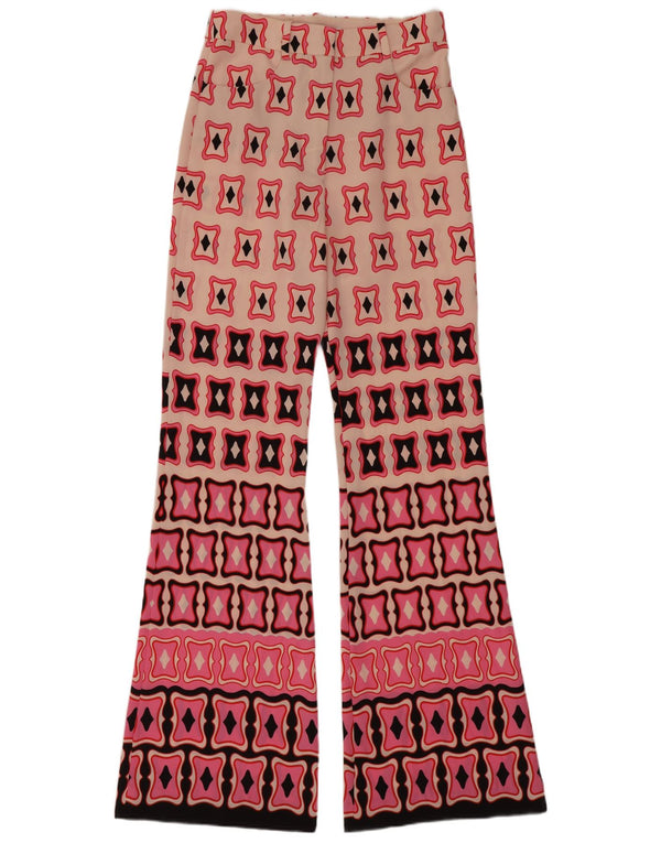 Zara Damen High Waist Flare Freizeithose XS W24 L33 Rosa Geometrisch