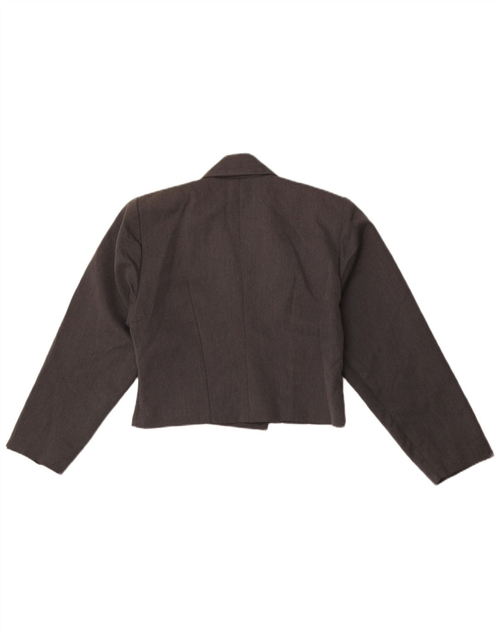 Vintage Damen Crop Zweireiher Blazer Jacke IT 44 Mittelgrau