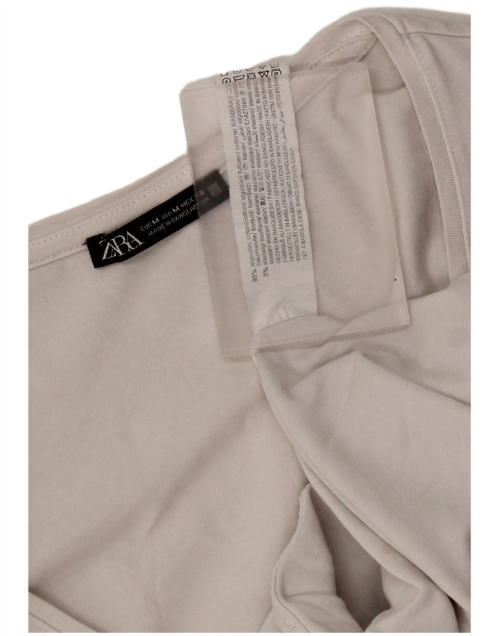 Zara Damen Crop Top Langarm UK 12 Mittelweiße Baumwolle