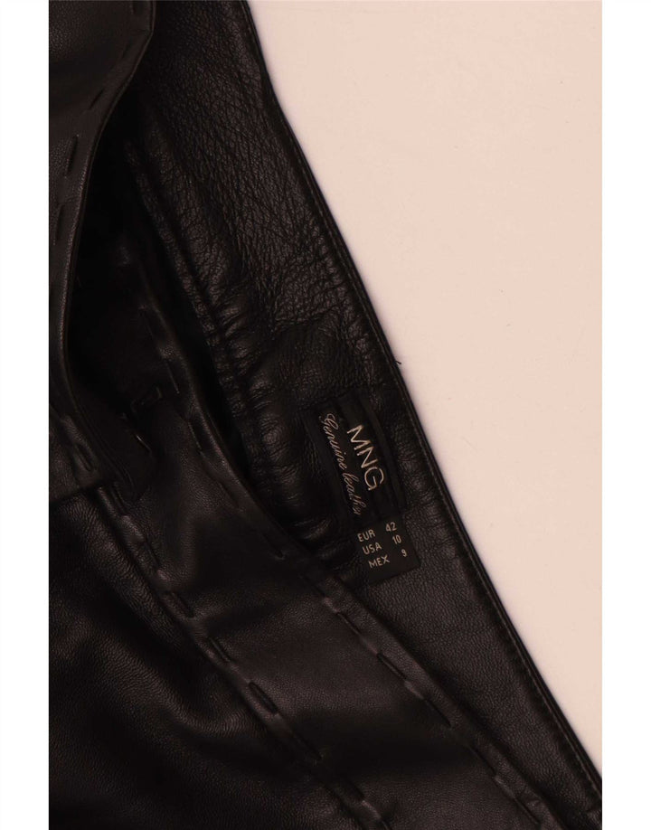 Mango Damen gerade Lederhose IT 42 Medium W30 L35 Schwarz