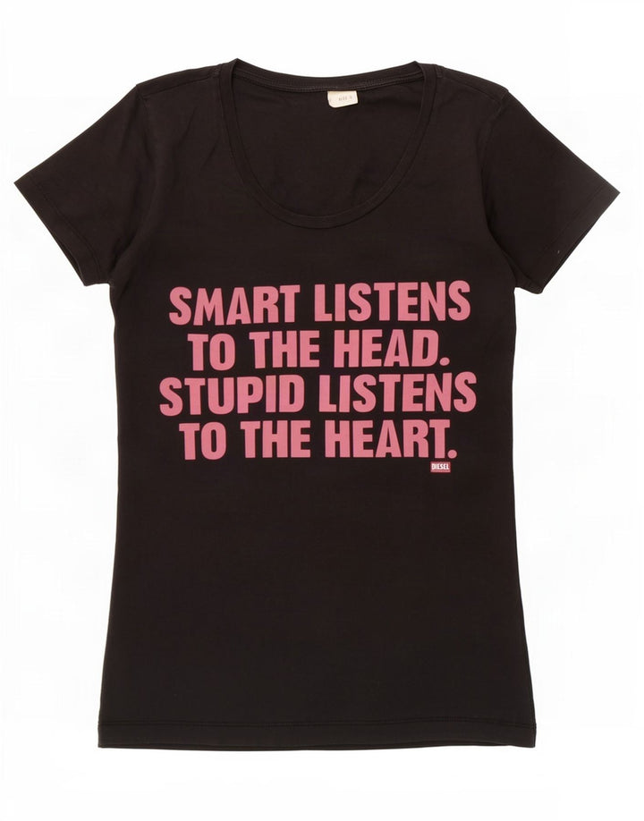 Diesel Womens Graphic T-Shirt Top UK 8 Small Schwarz