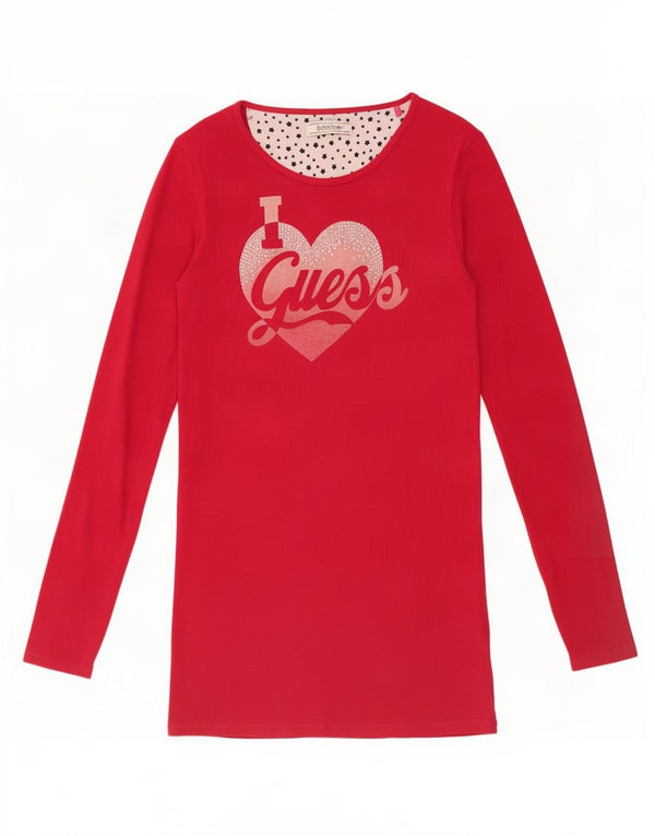 Guess Langarm-T-Shirt-Kleid für Mädchen mit Grafik, 15–16 Jahre, rosa Baumwolle