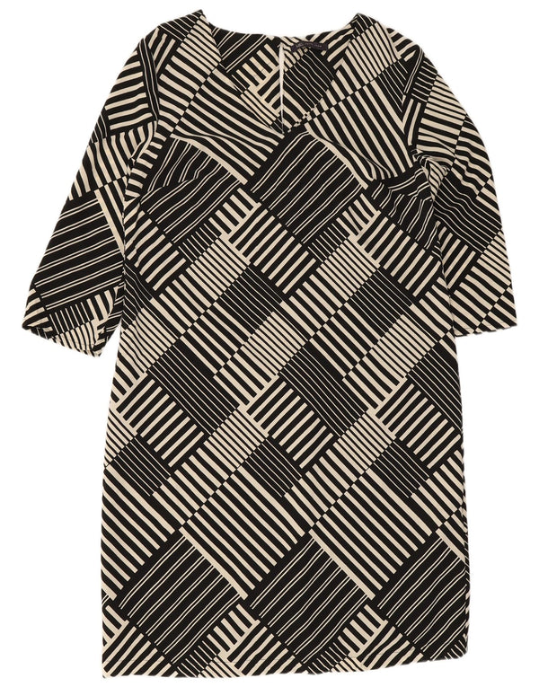 Marks & Spencer Damen-Etuikleid mit 3/4-Ärmeln, Gr. 12, Mittelschwarz, geometrisch
