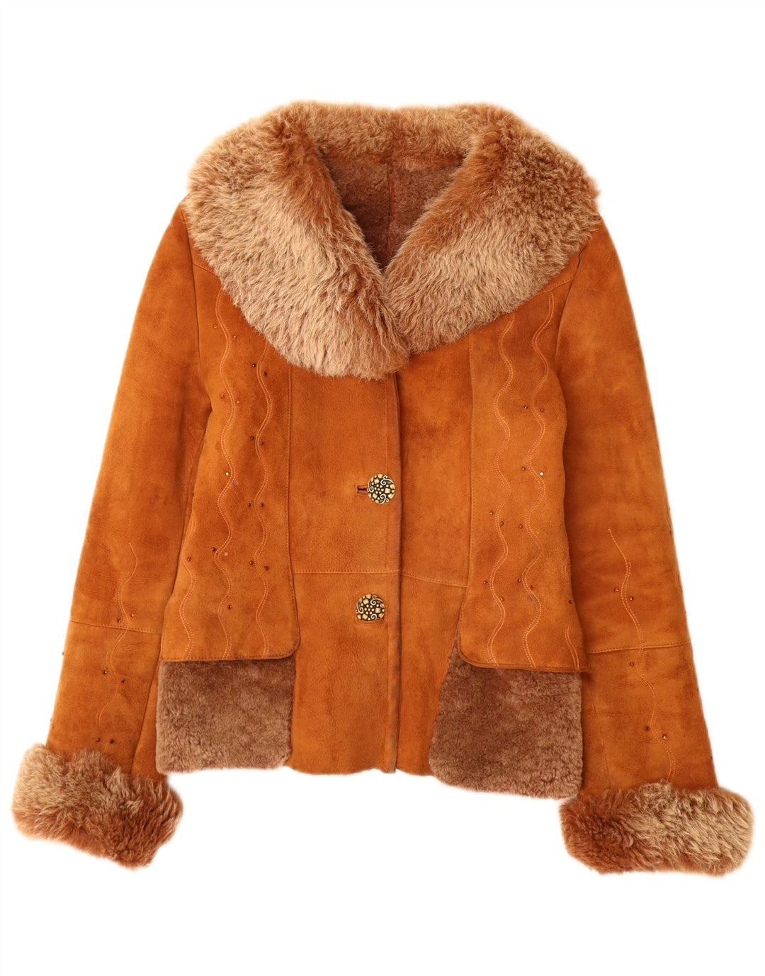 Vintage Damen Shearling Jacke UK 12 Mittelbraunes Leder