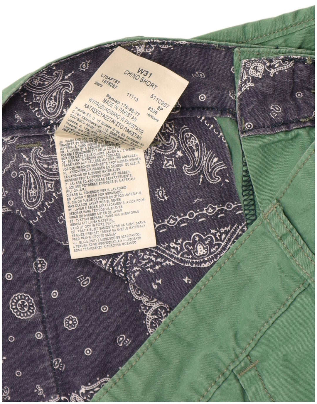 Lee Herren Chinoshorts W31 mittelgrüne Baumwolle