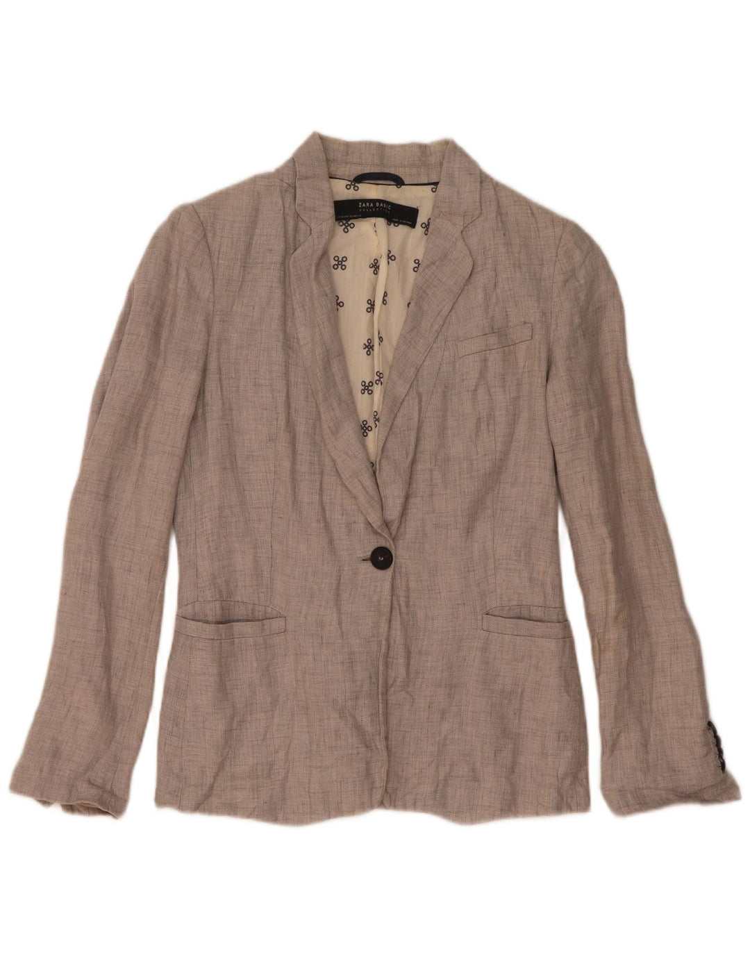 Zara Damen 1-Knopf-Blazerjacke UK 6 XS Graues Leinen