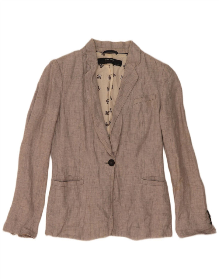 Zara Damen 1-Knopf-Blazerjacke UK 6 XS Graues Leinen