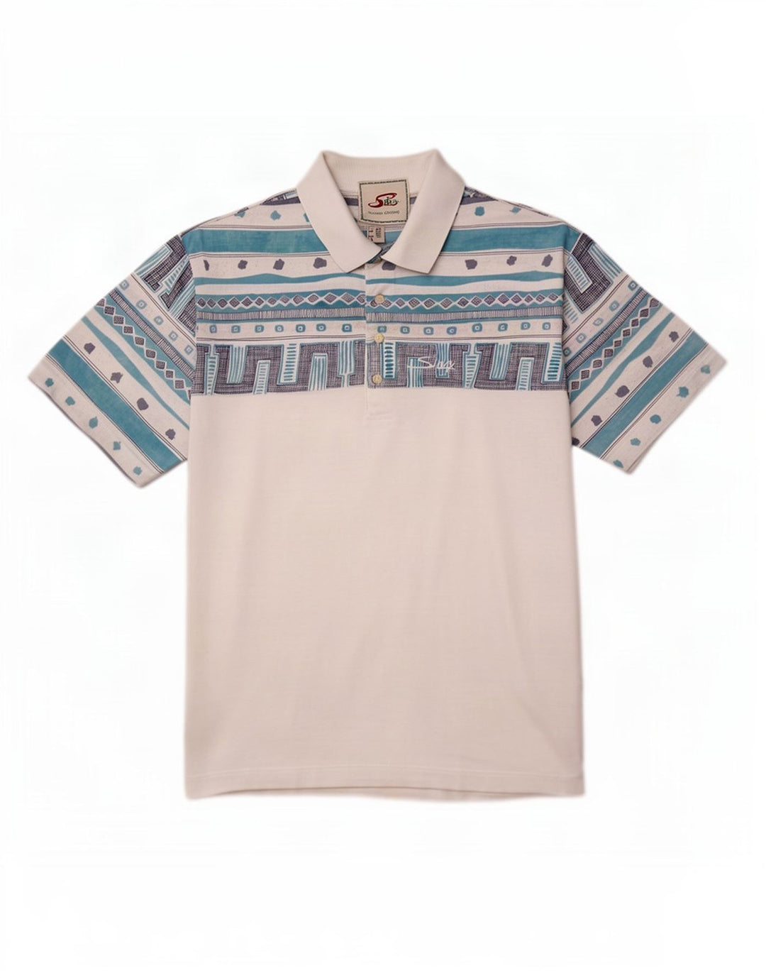 Silvy Herren-Poloshirt IT 50 aus mittelweißer, geometrischer Baumwolle