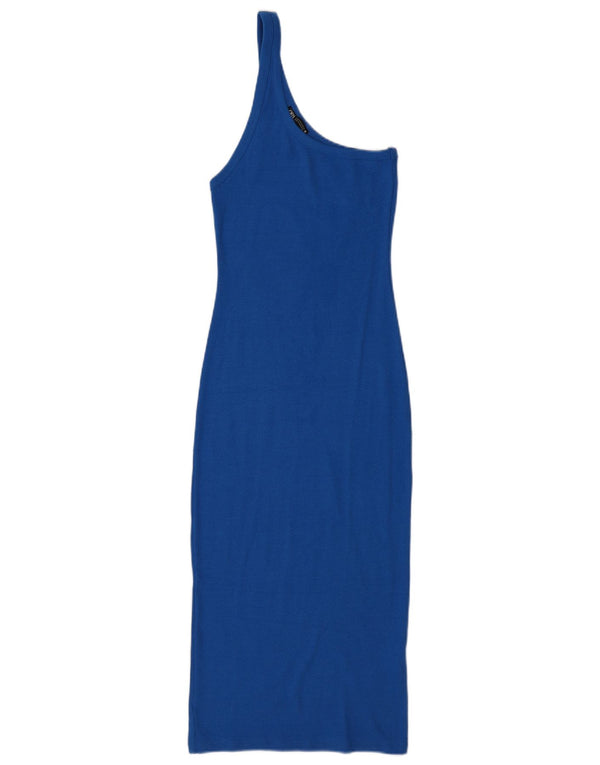 Zara Damen One-Shoulder-Kleid UK 12 Mittelblaue Baumwolle