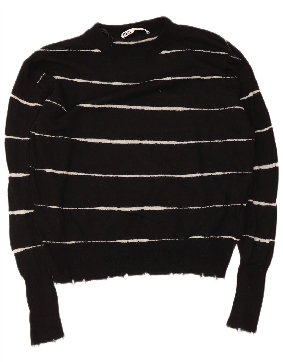 Zara Damen-Pullover, übergroß, Rundhalsausschnitt, Gr. 10, Größe S, Schwarz, gestreift