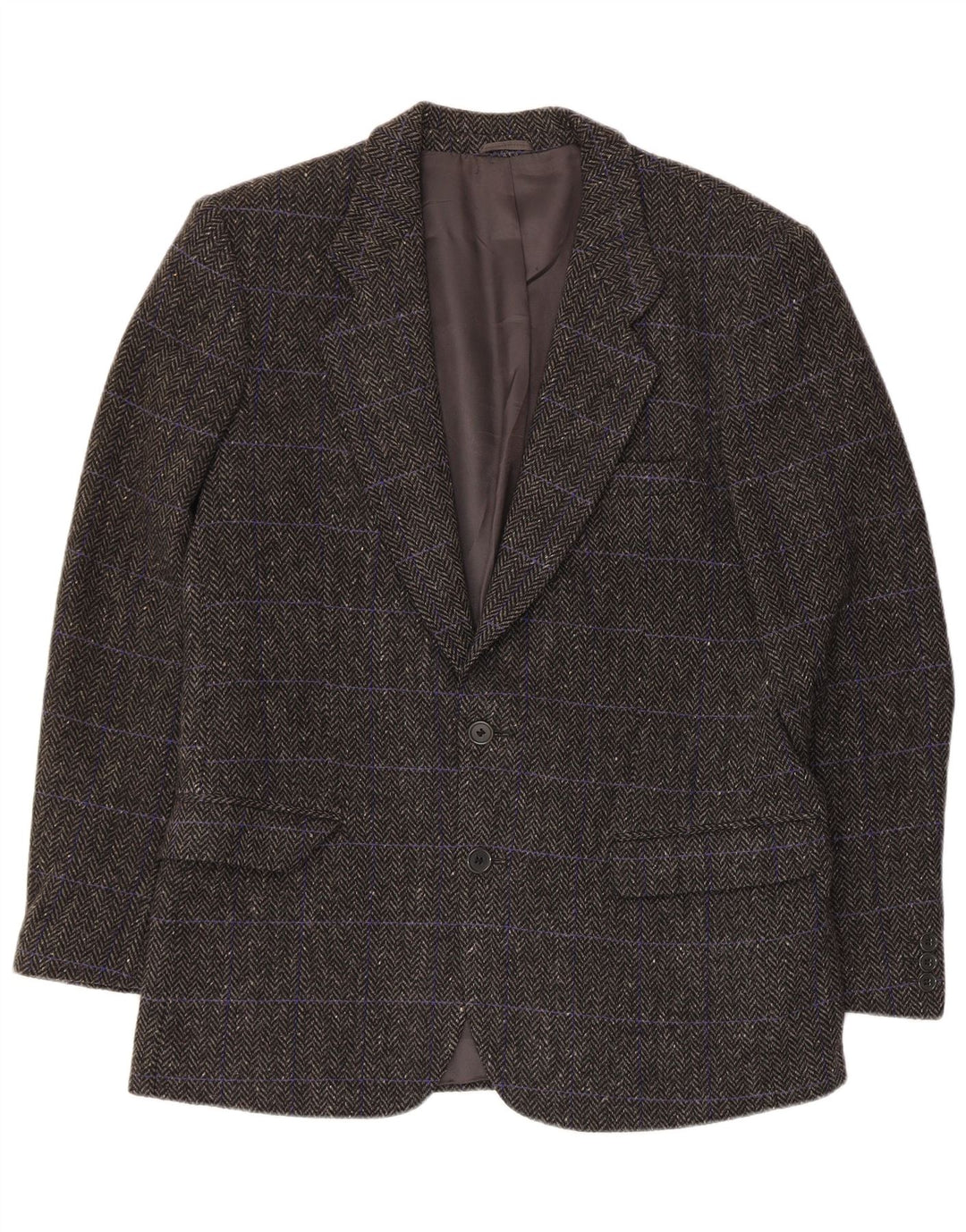 Vintage Herren-Blazer mit 3 Knöpfen, IT 48, mittelgraue Wolle mit Fischgrätenmuster