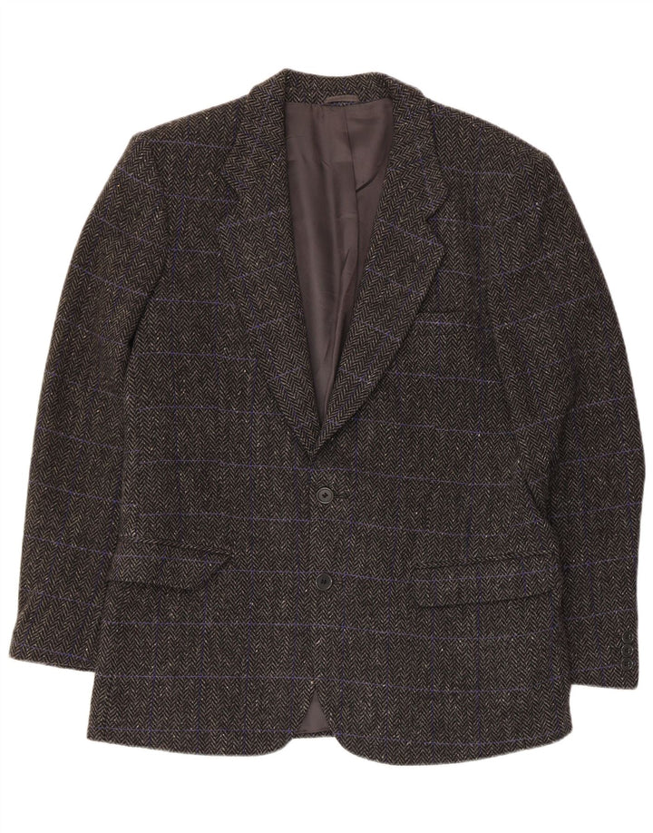Vintage Herren-Blazer mit 3 Knöpfen, IT 48, mittelgraue Wolle mit Fischgrätenmuster