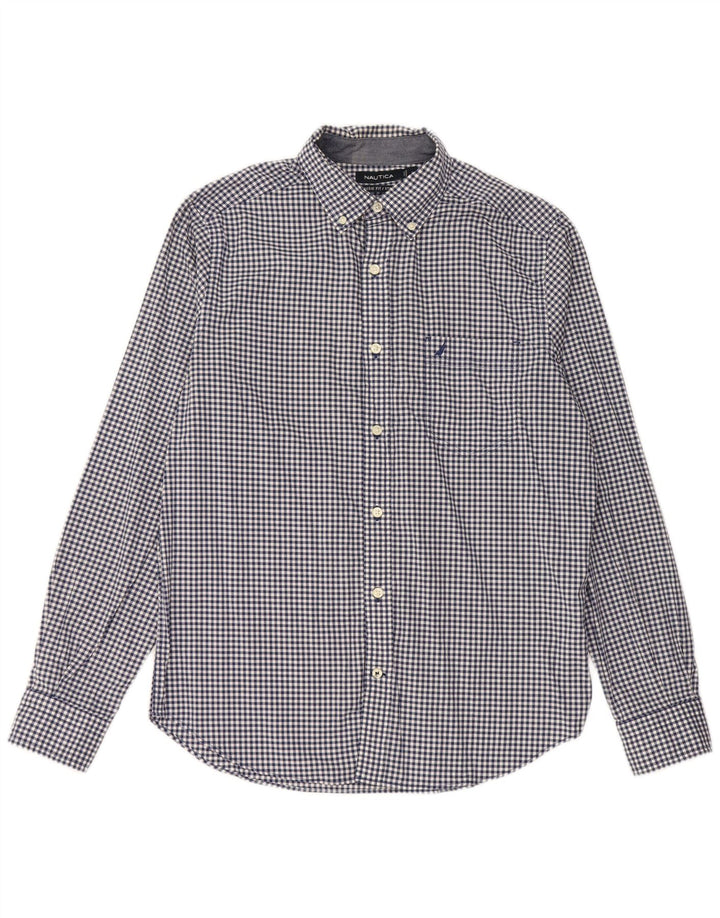 Nautica Herren-Stretch-Hemd mit klassischer Passform, klein, marineblau, Gingham-Baumwolle