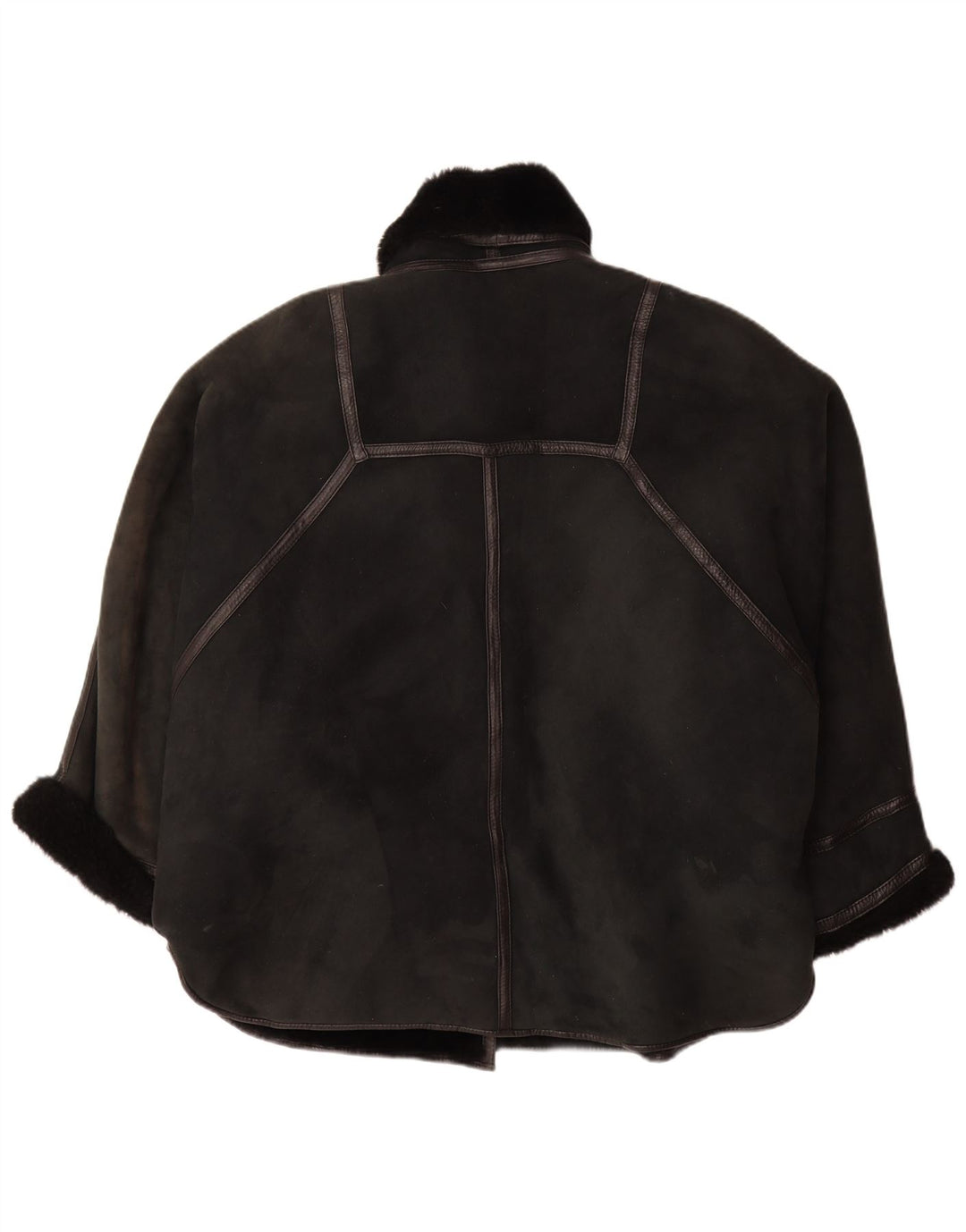 VINTAGE Übergroßer Damen-Lammfellmantel IT 44 Mittelgroßes schwarzes Lammfell