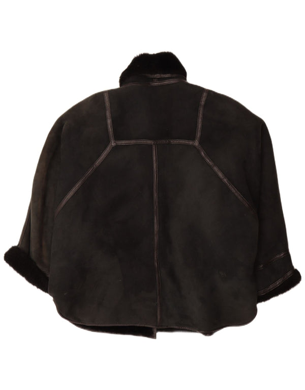 VINTAGE Übergroßer Damen-Lammfellmantel IT 44 Mittelgroßes schwarzes Lammfell