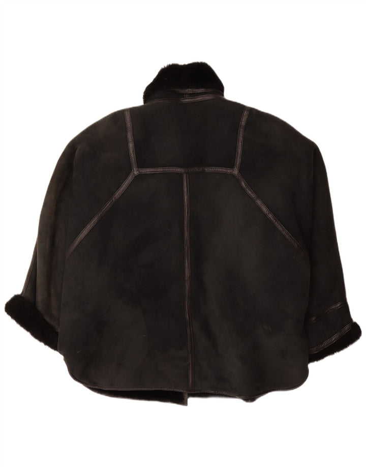 VINTAGE Übergroßer Damen-Lammfellmantel IT 44 Mittelgroßes schwarzes Lammfell