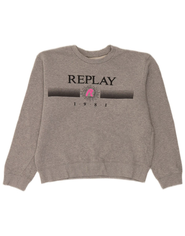 Replay Damen-Sweatshirt mit Grafik-Übergröße, Gr. 10, Größe S, Grau, Baumwolle