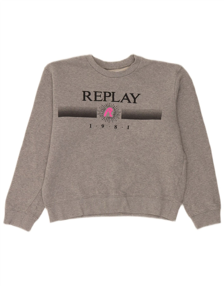 Replay Damen-Sweatshirt mit Grafik-Übergröße, Gr. 10, Größe S, Grau, Baumwolle