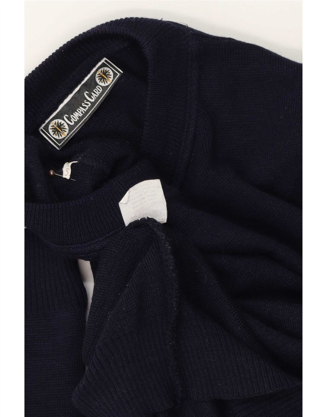 COMPASS CARD Herren-Pullover mit grafischem Rundhalsausschnitt, groß, marineblaue Wolle