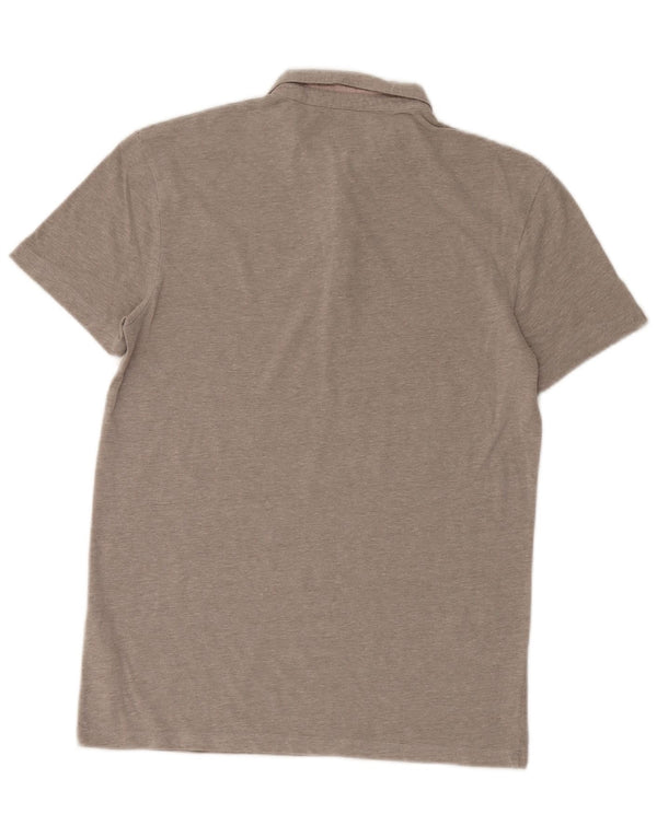 All Saints Herren-Poloshirt, klein, grau gestreift, Baumwolle