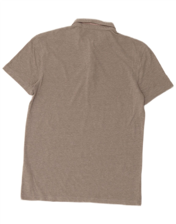 All Saints Herren-Poloshirt, klein, grau gestreift, Baumwolle