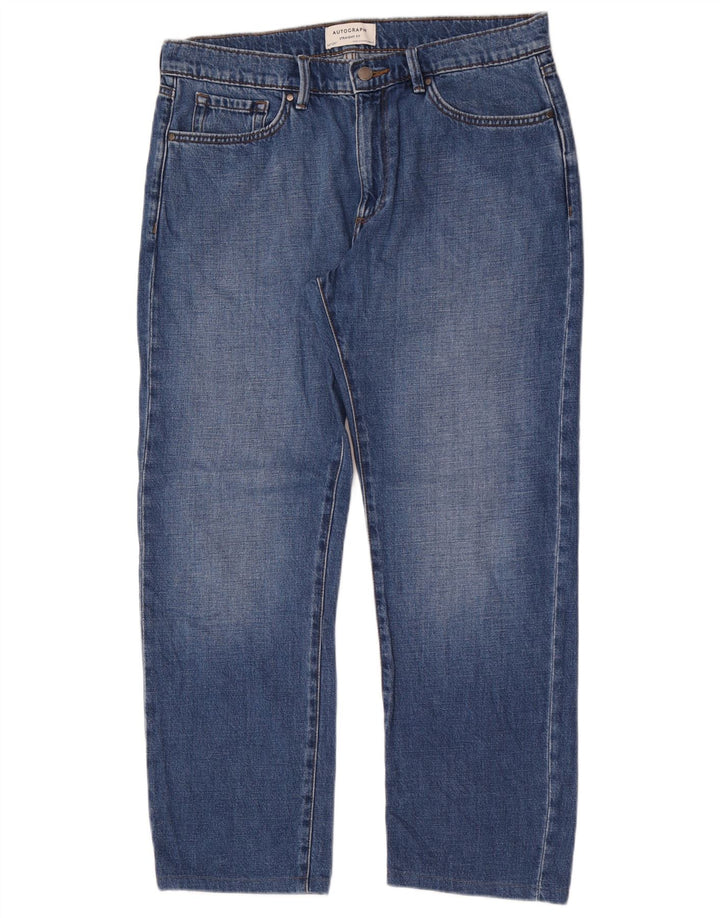 Marks & Spencer Herren Autograph Straight Jeans W34 L29 Blaue Baumwolle