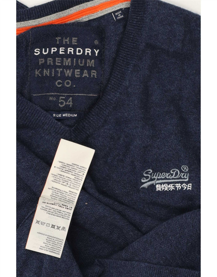 Superdry Herren-Pullover mit V-Ausschnitt aus mittelblauer Baumwolle