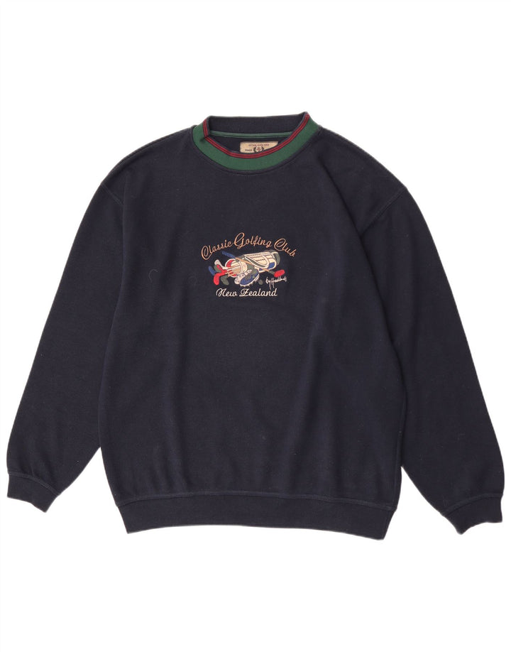 Vintage Herren-Sweatshirt mit Grafik, reguläre Passform, große marineblaue Baumwolle