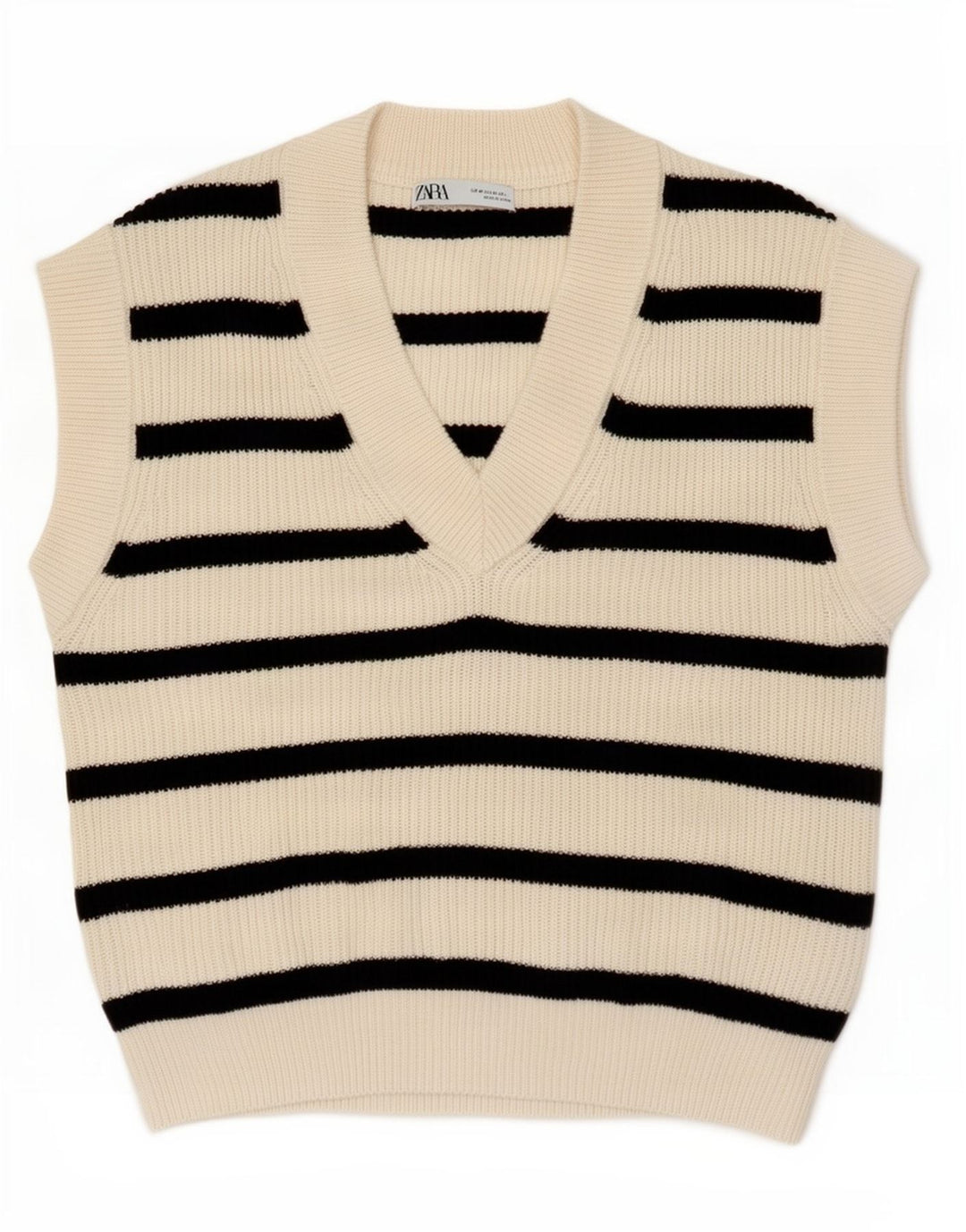 Zara Damen Weste Tank Top UK 14 Medium Off White Gestreiftes Polyester
