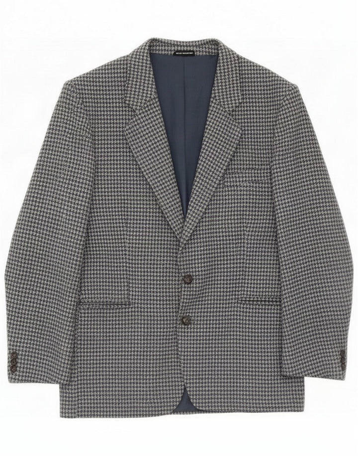 Exklusive Herren-Blazerjacke mit 2 Knöpfen, UK 40, große graue Hahnentritt-Schurwolle