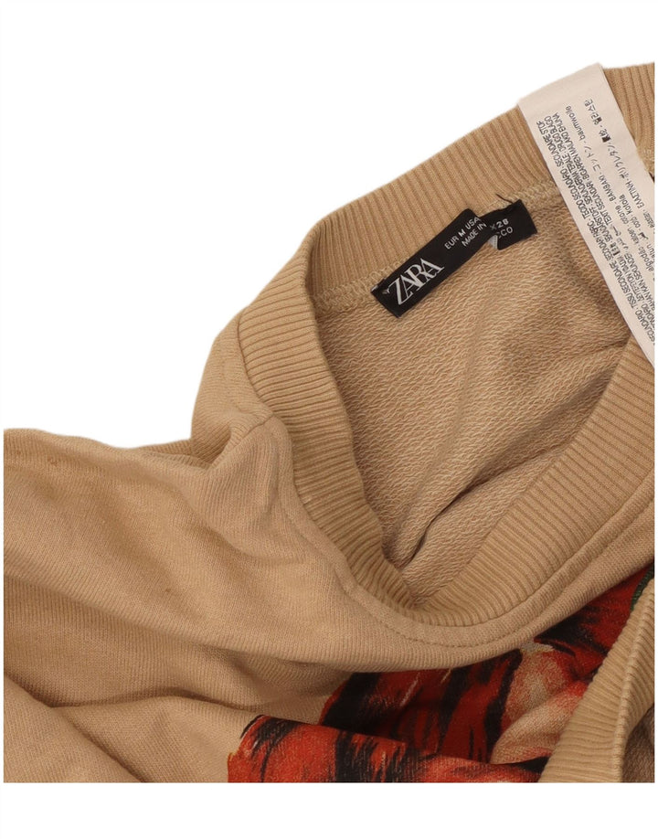 ZARA Damen-Sweatshirt, übergroß, Crop Graphic, Gr. 14, Mittelbeige
