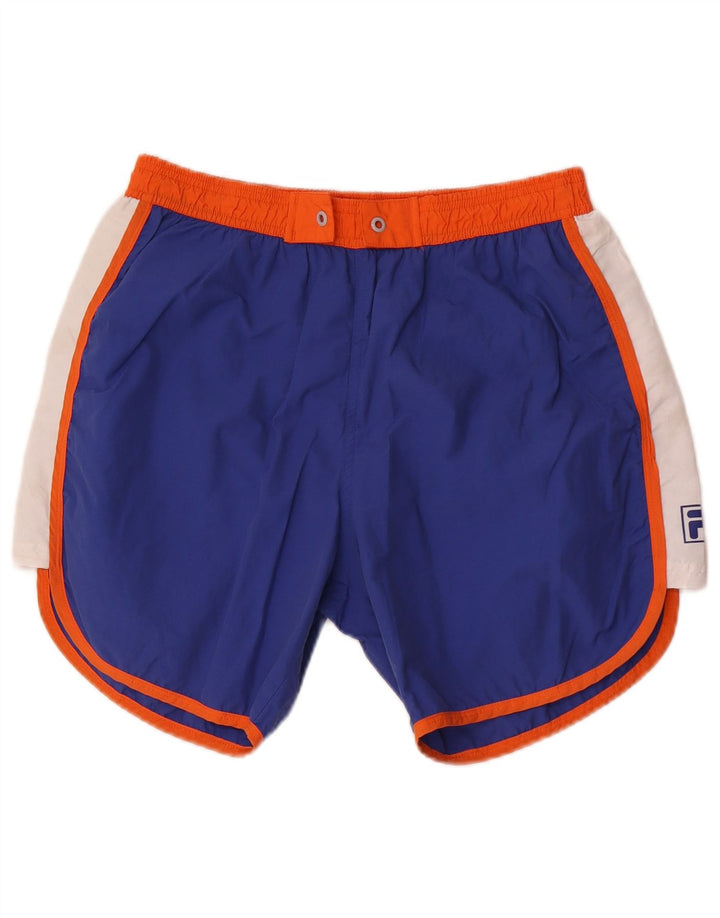 Fila Damen Badeshorts UK 12 Mittelblaue Colourblock-Baumwolle