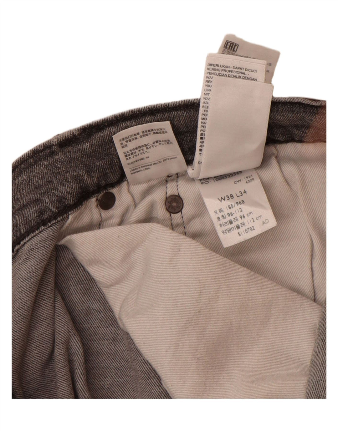 Levi's Herren 502 Tapered Jeans W38 L34 Graue Baumwolle