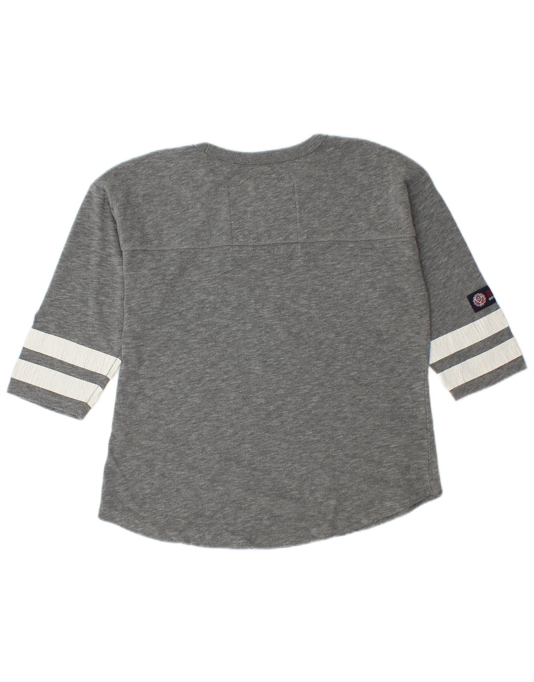 Superdry Damen-Grafikoberteil mit 3/4-Ärmeln, UK-Größe 14, mittelgraue Baumwolle