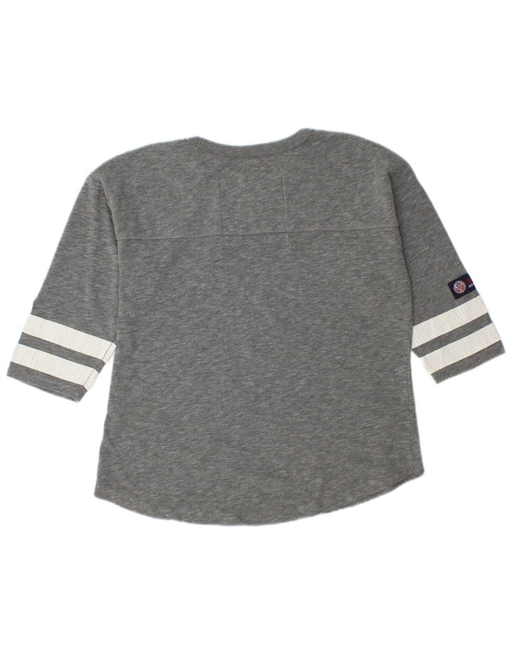 Superdry Damen-Grafikoberteil mit 3/4-Ärmeln, UK-Größe 14, mittelgraue Baumwolle