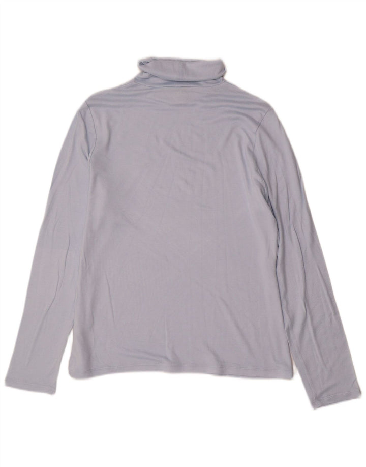 Marks & Spencer Damen-Top mit Rollkragen, langärmlig, UK 16, Größe L, blaue Viskose