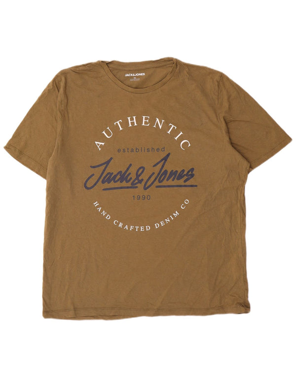 Jack & Jones Herren Grafik T-Shirt Top 2XL Khaki Baumwolle
