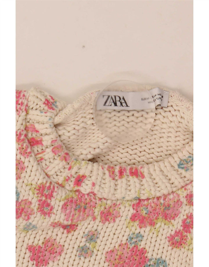 Zara Damen Crop Vest Tank Top UK 12 Medium White Floral Polyester