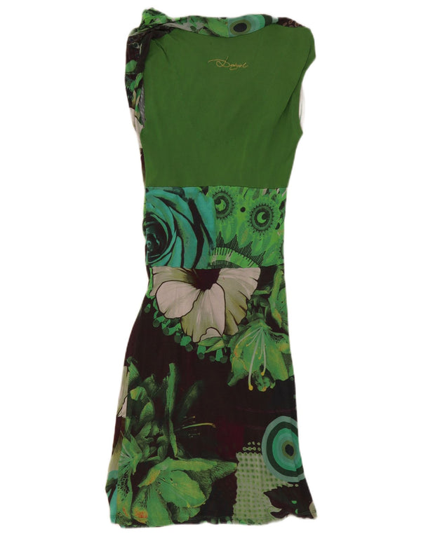 Desigual Damen Grafisches ärmelloses A-Linien-Kleid UK 6 XS Grün Geometrisch