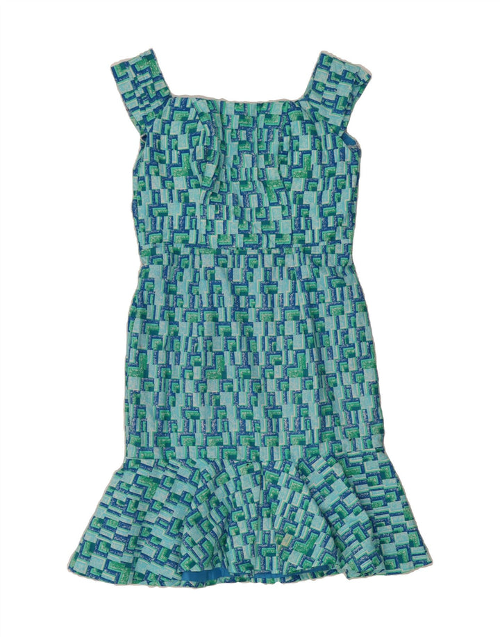 VINTAGE Womens Abstract Pattern Sundress UK 12 Medium Blue Vintage Vintage and Second-Hand Vintage from Messina Hembry 