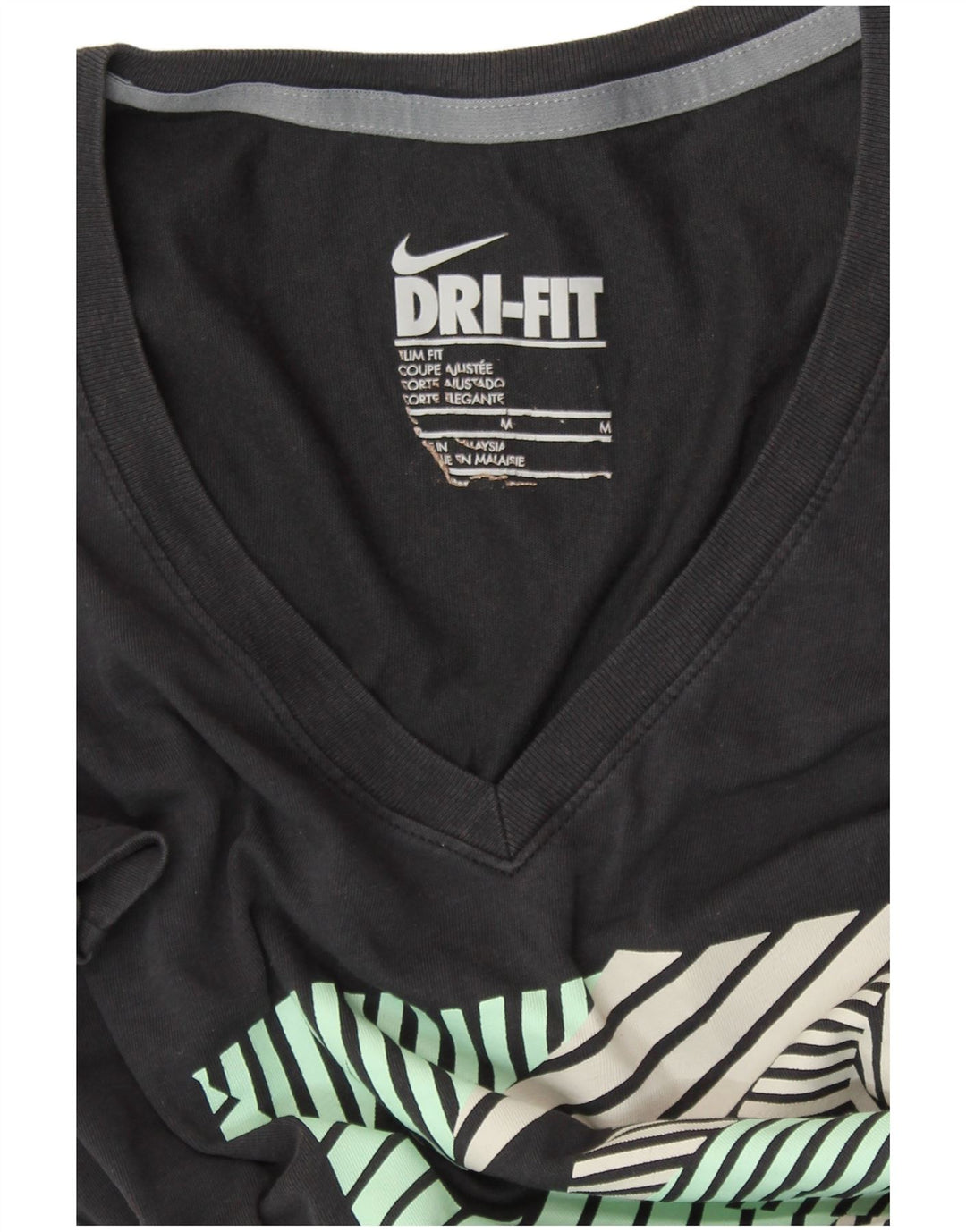 NIKE Damen Dri Fit Slim Fit Graphic T-Shirt Top UK 12 Medium Schwarz
