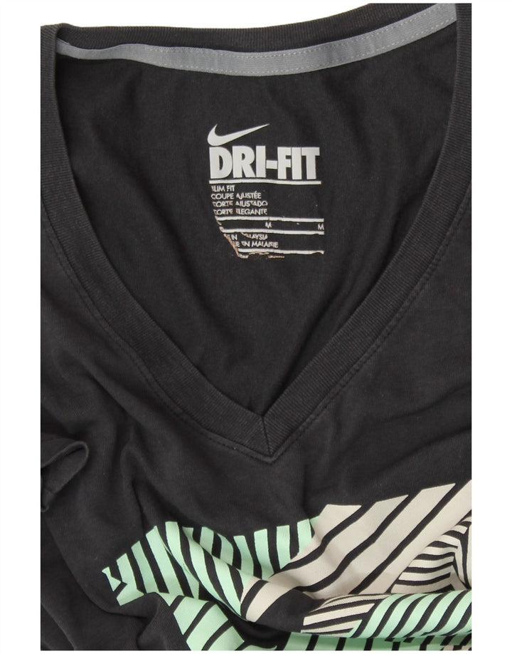 NIKE Damen Dri Fit Slim Fit Graphic T-Shirt Top UK 12 Medium Schwarz