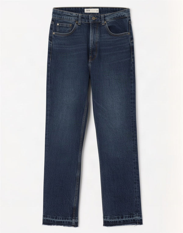 Zara Damen-Jeans mit hoher Taille, gerade, EU 36, XS, B26, L27, blaue Baumwolle