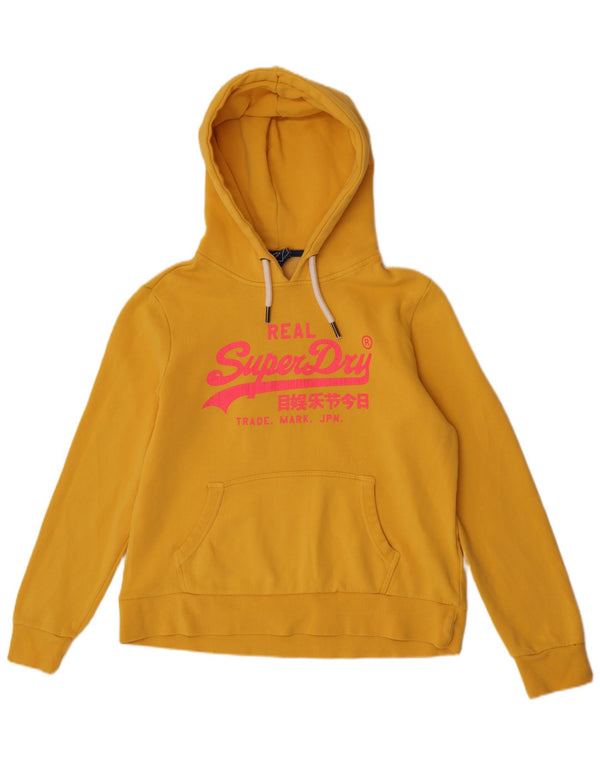 Superdry Womens Graphic Hoodie Jumper UK 16 Large Yellow Cotton