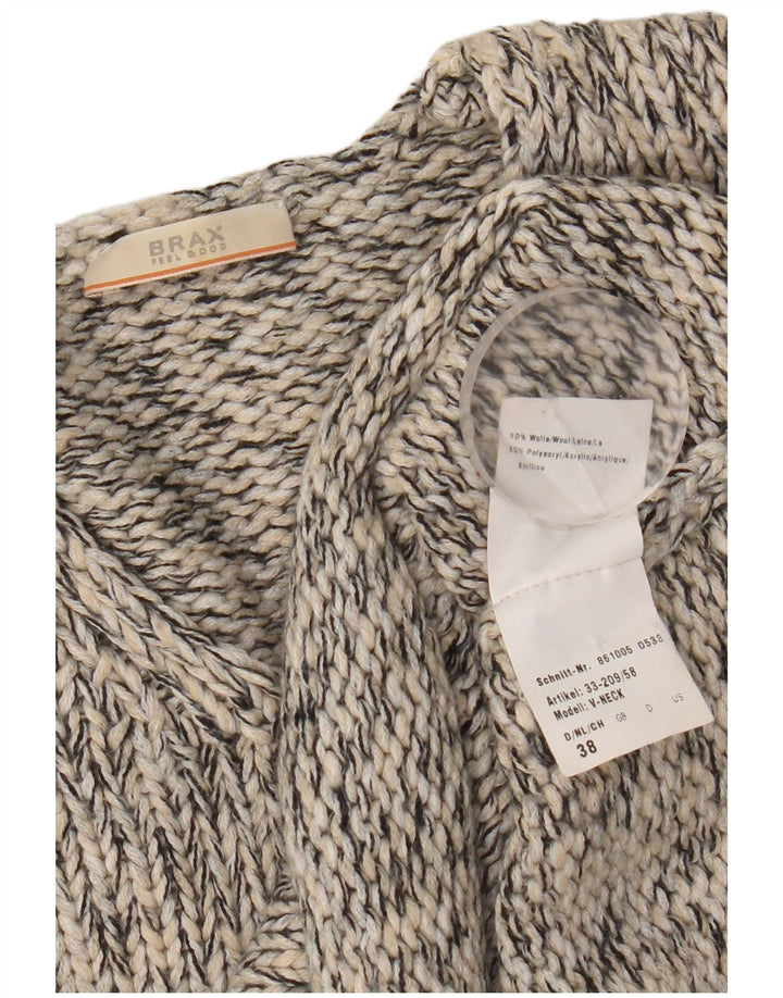 Brax Damen-Pullover mit V-Ausschnitt, EU 38, mittelgrau gefleckte Wolle
