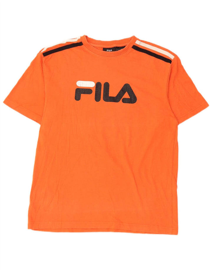 Fila Herren Grafik-T-Shirt-Oberteil aus mittelorange gestreifter Baumwolle
