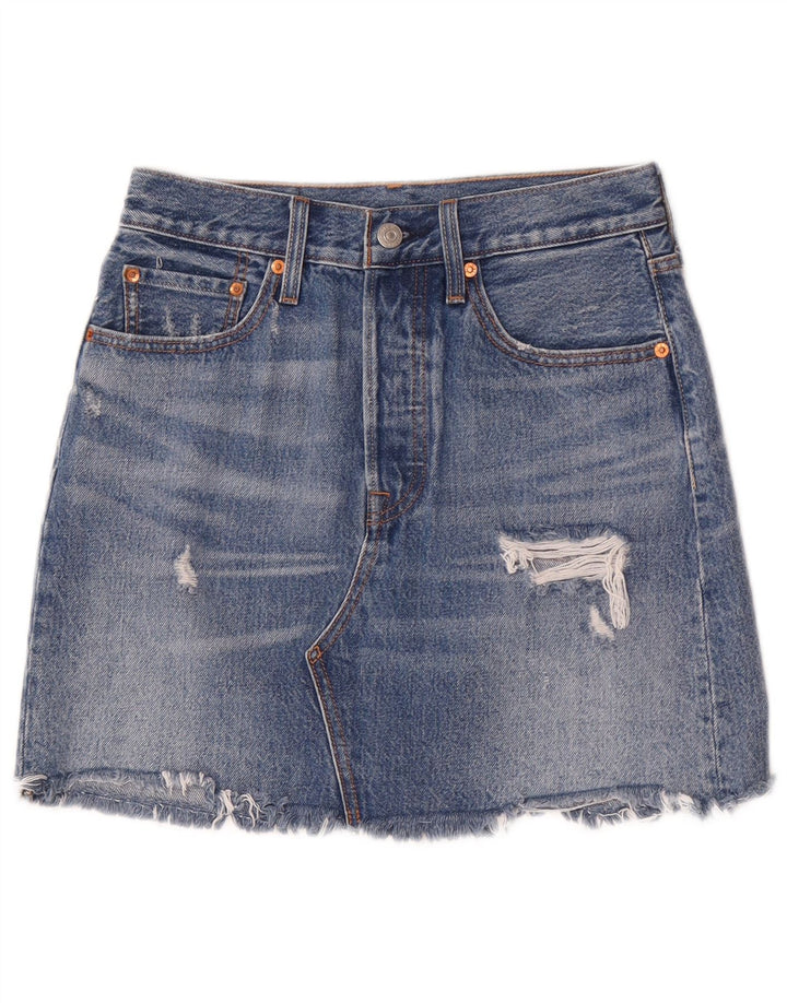 Levi's Damen-Jeansrock im Distressed-Look, W27, klein, aus blauer Baumwolle