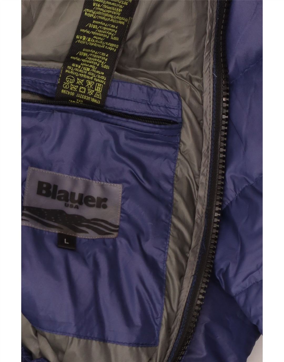 Blauer wattierte Herrenjacke mit Kapuze, UK 40, Größe L, marineblau, Polyamid