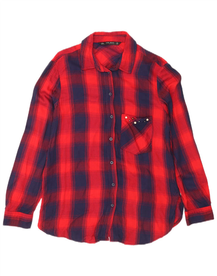 Zara Damen Flanellhemd UK 12 Mittelrot kariert